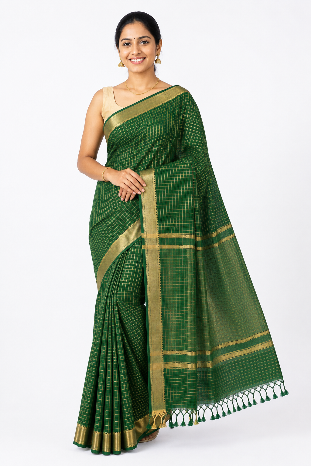 Silk Mangal Giri Check Saree| Green