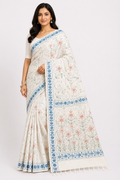 Hand Katha Stitch Silk Saree| White