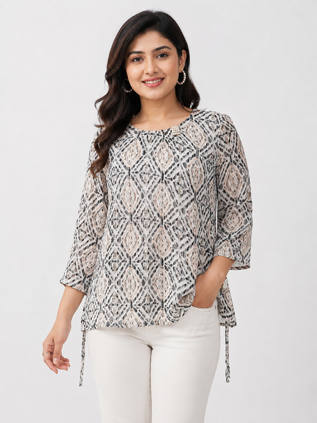Free Size| Size Ladies Premium Top| White ( Best fit M/ L/ XL)