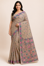 Hand Katha Stitch Silk Saree| Brown