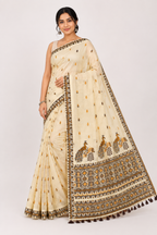 Premium Stitch Work Assam Silk Saree| Beige