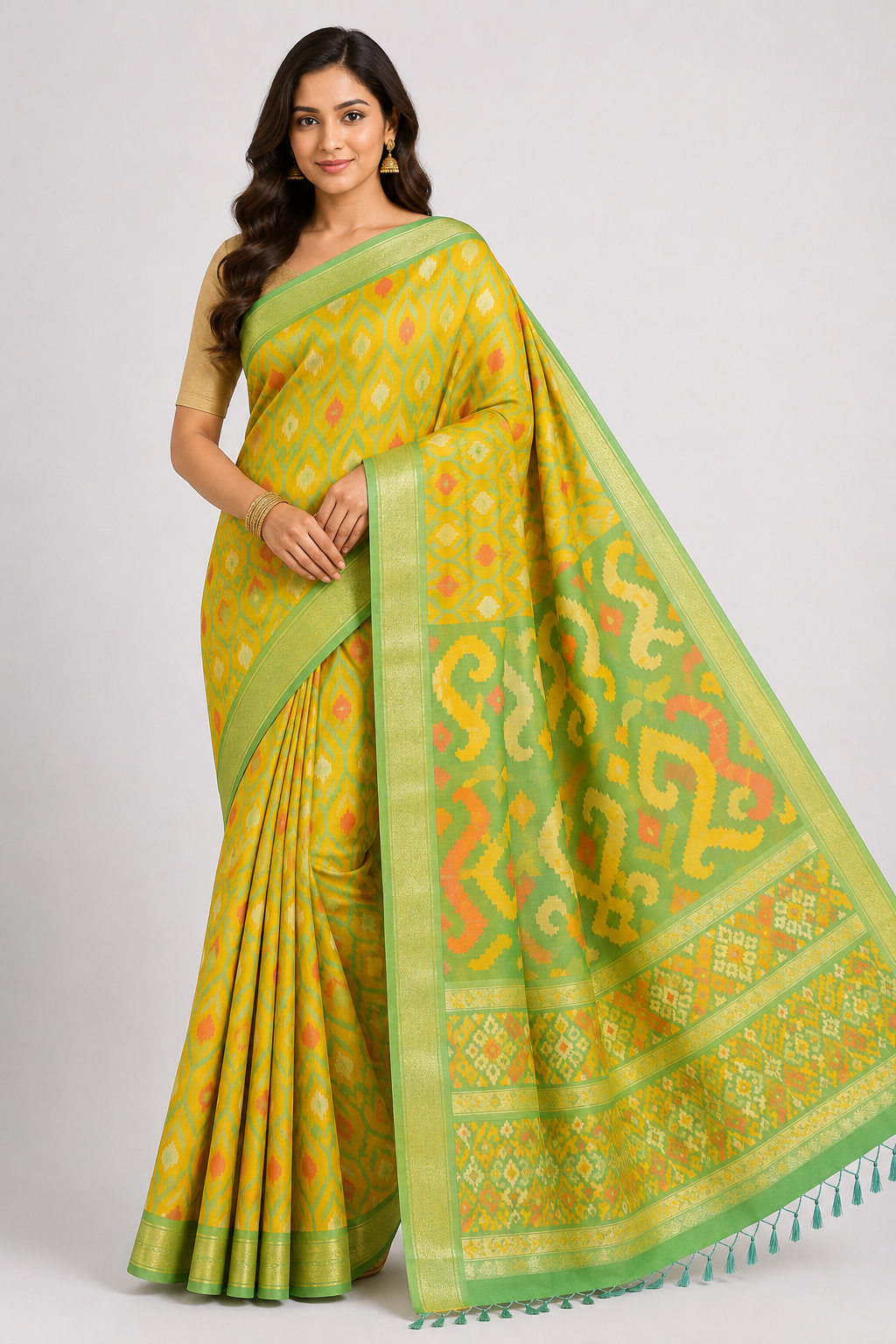 Premium Pochampally Ikkat Silk Saree| Yellow
