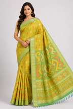 Premium Pochampally Ikkat Silk Saree| Yellow