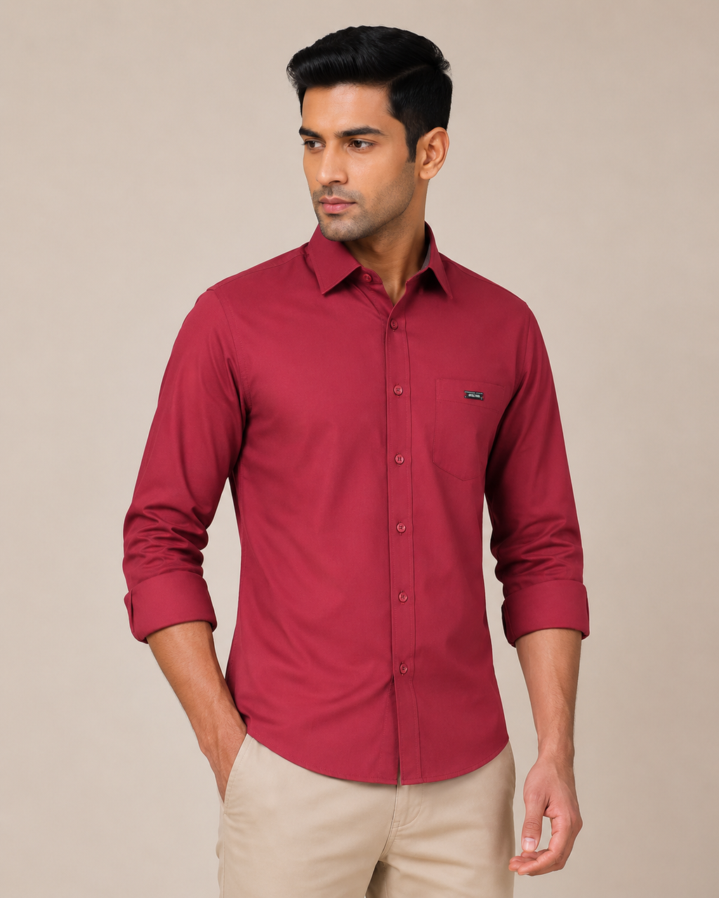 M Size| Men Plain Shirt Full Sleve| Red