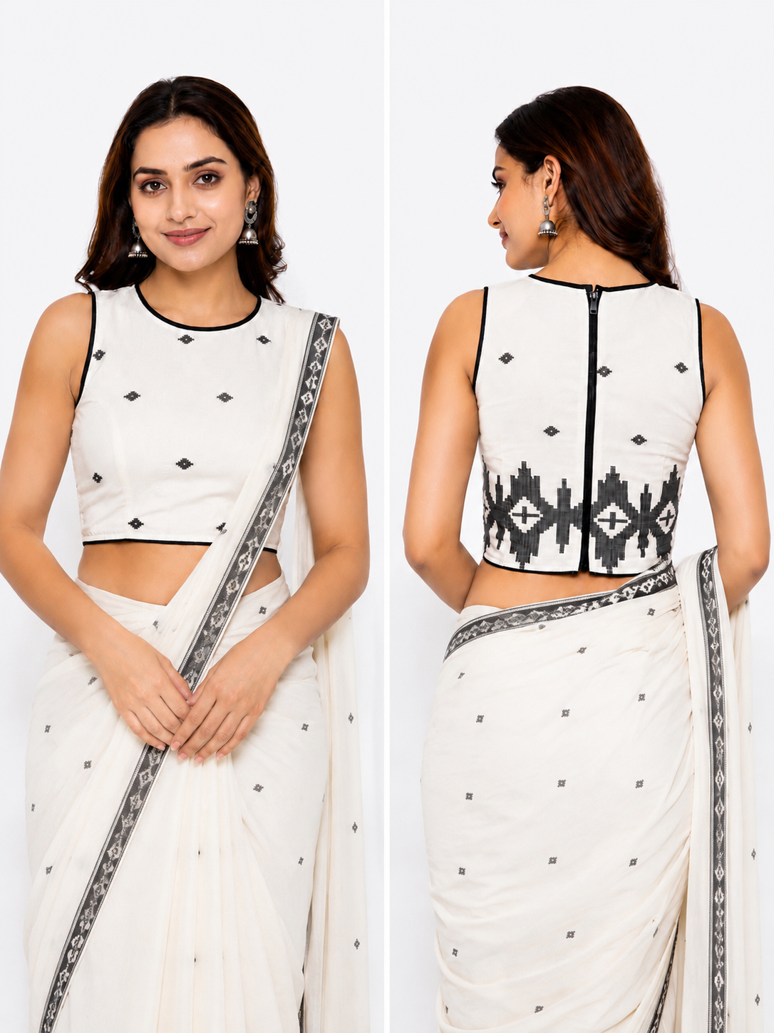 Cotton Boat Neck Sleeveless Blouse | White