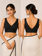 Premium V Neck Sleeveless Silk Blouse | Black