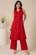 L Size| Premium Vatican Silk Co Ord Set| Red