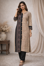 5XL Size|Pure Cotton Ajrak Plain Kurti With Collar | Black