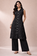 XL Size| Pure Rayon Collar Sleeveless Printed Kurti| Black
