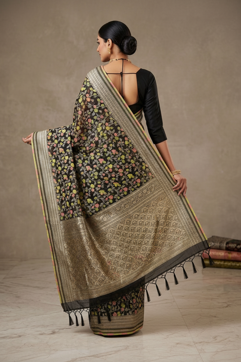 Back pose showing pallu drape