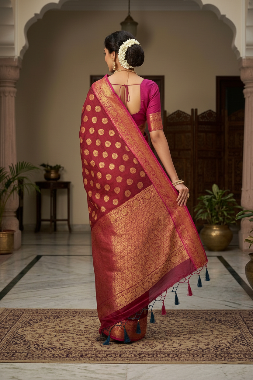 Back pose showing pallu drape