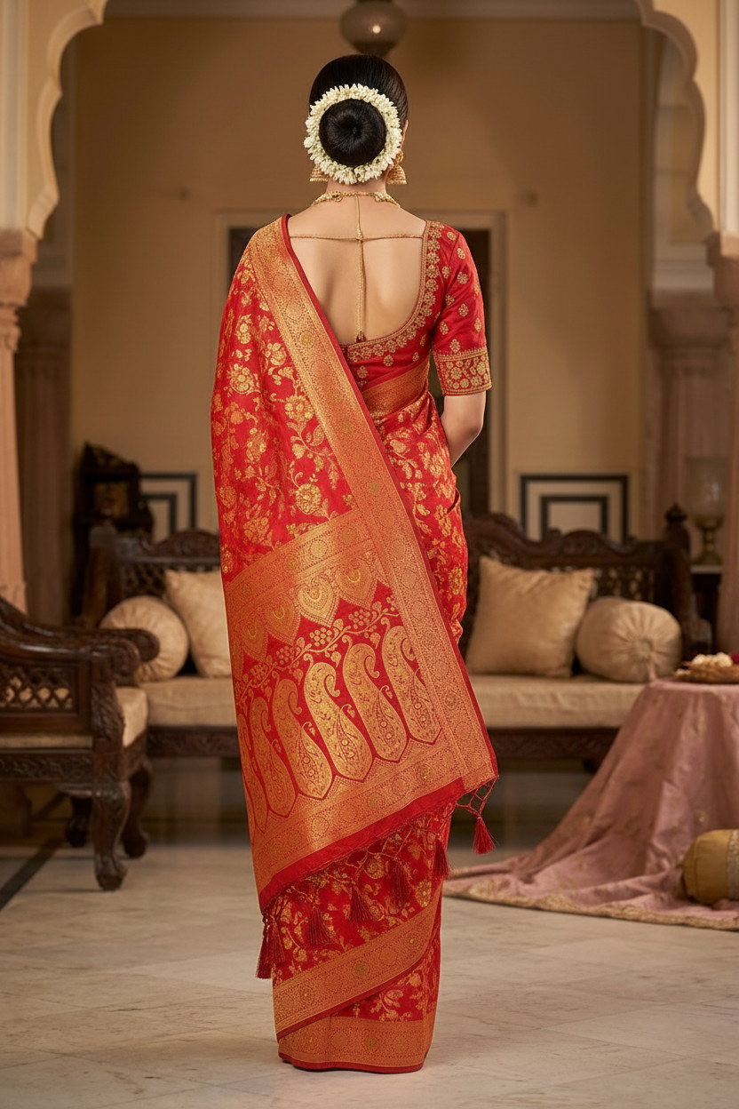 Back pose showing pallu drape