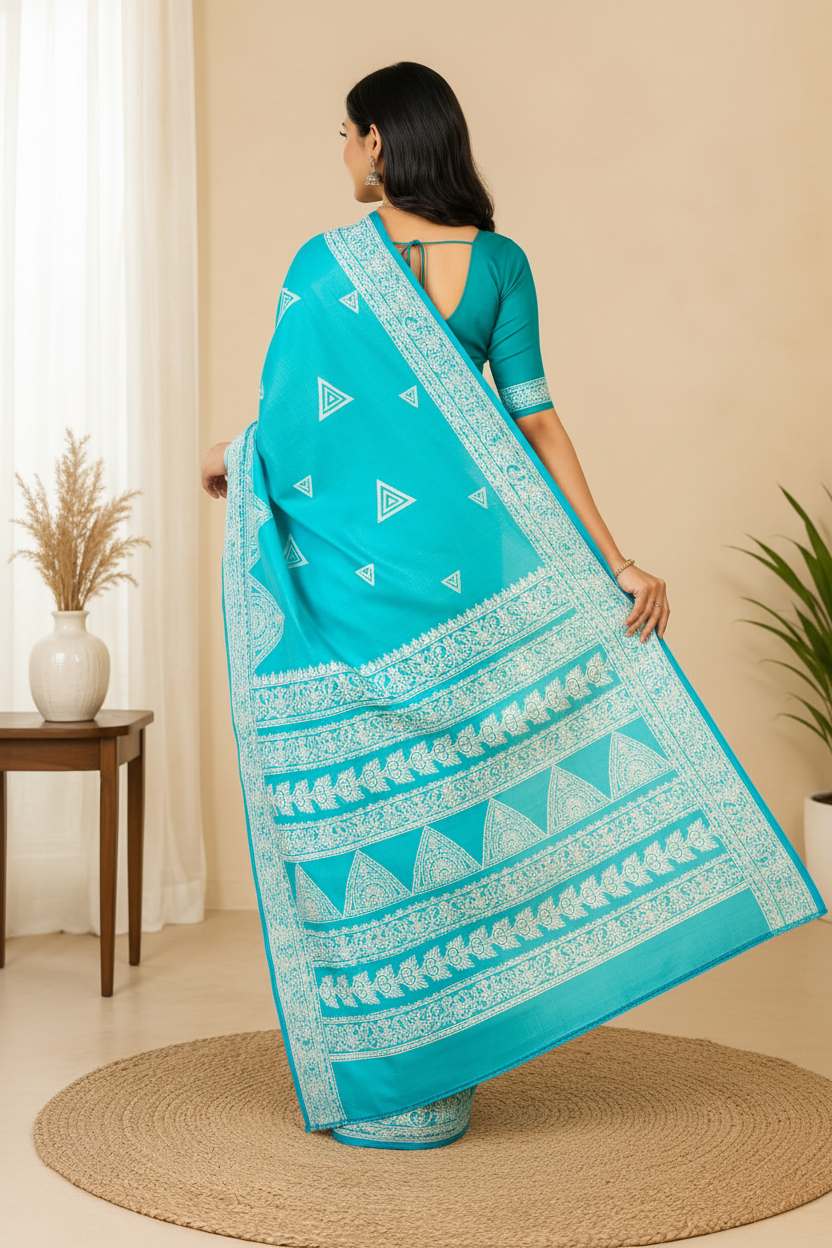 Back pose showing pallu fall