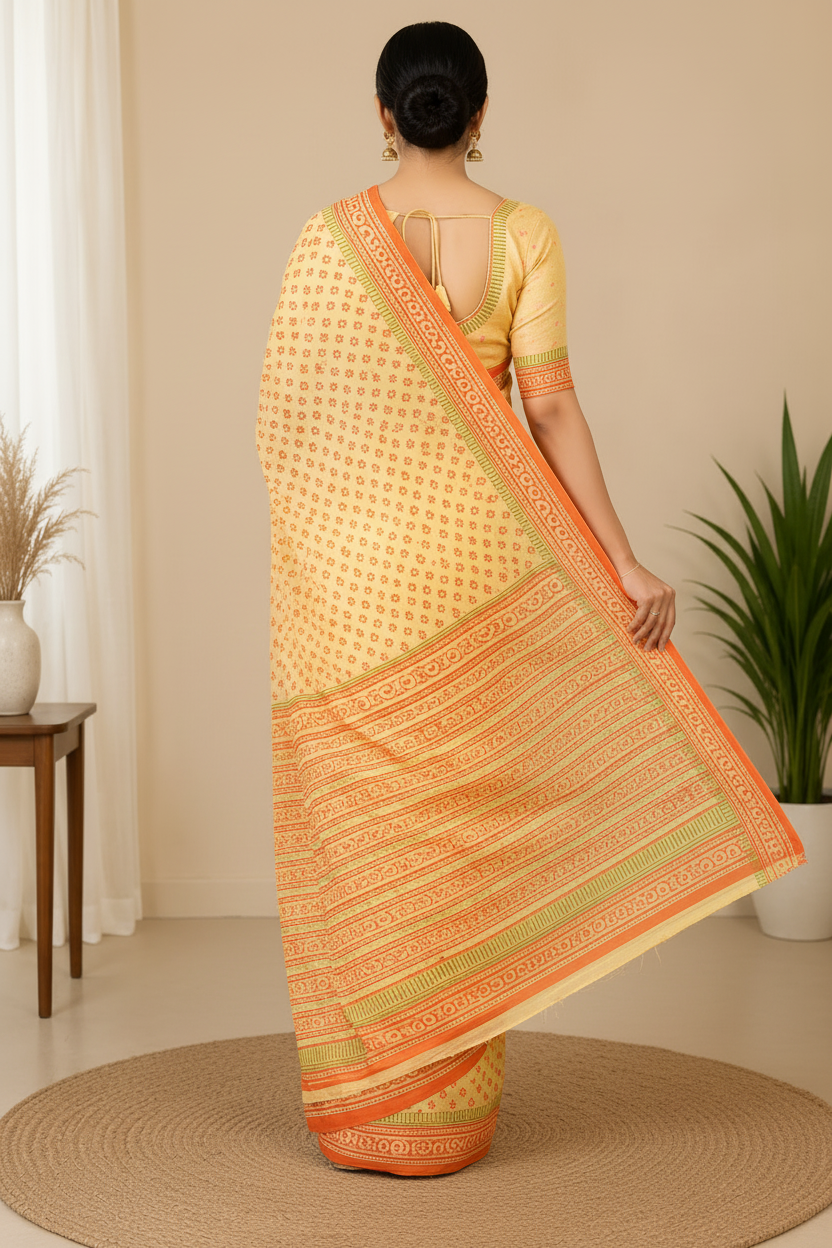 Back pose showing pallu fall