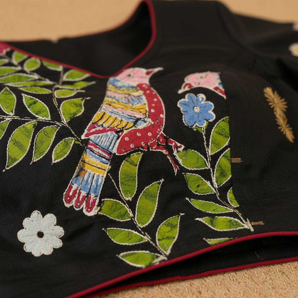 Black Madhubani Blouse Texture