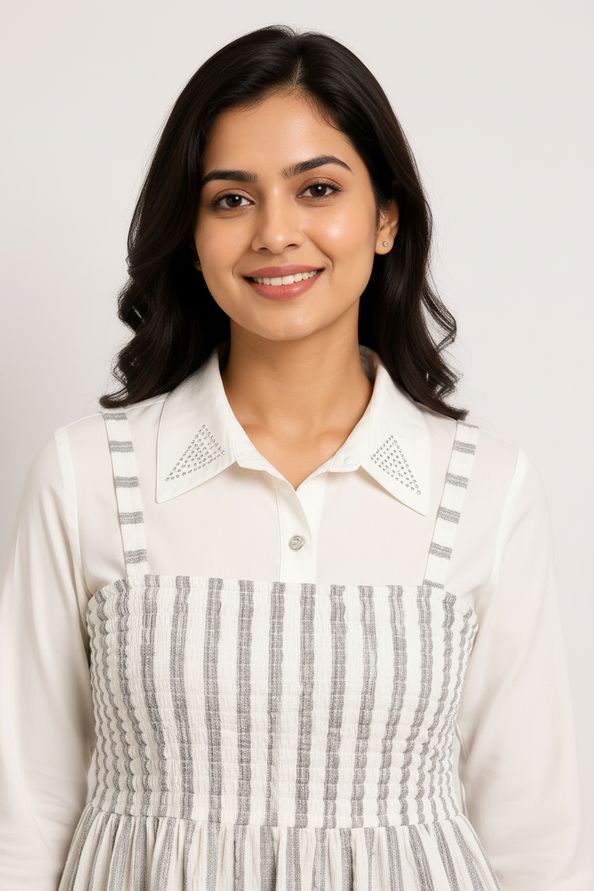Close-up - embellished collar peplum top
