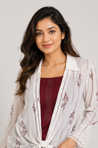 Close-up - maroon embroidered shrug