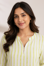 Close-up neckline shot - stripe kurti