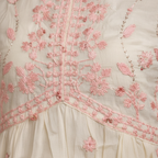 Close-up pink floral embroidery detail