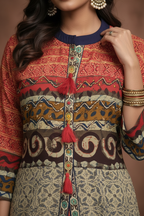 Close-up print and button detail