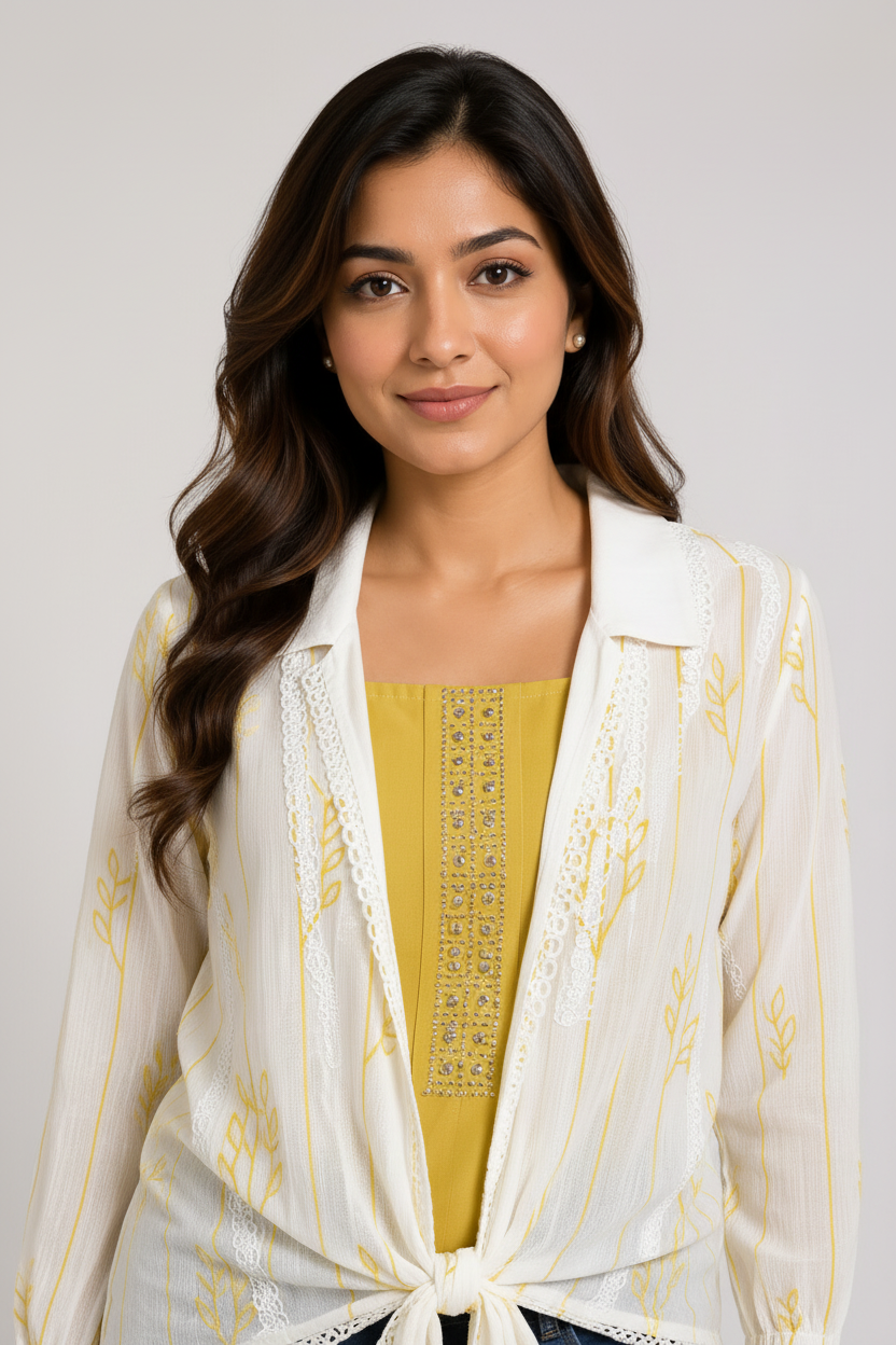Close-up - white embroidered shrug