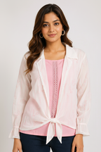 Close-up - white shrug with pink inner
