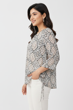 Side profile - black beige ikat print top