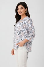 Side profile - blue pink ikat print top
