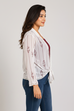Side profile - maroon embroidered shrug