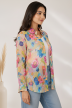 Side profile - multicolour impressionist floral shirt