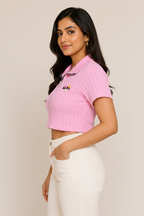 Side profile - pink zip crop top