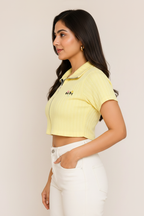 Side profile - yellow zip crop top