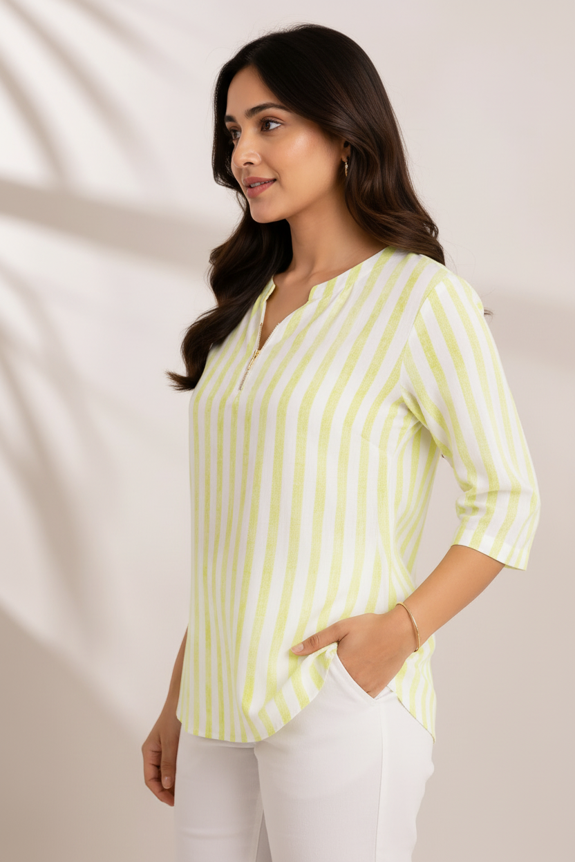 Side three-quarter pose - stripe kurti
