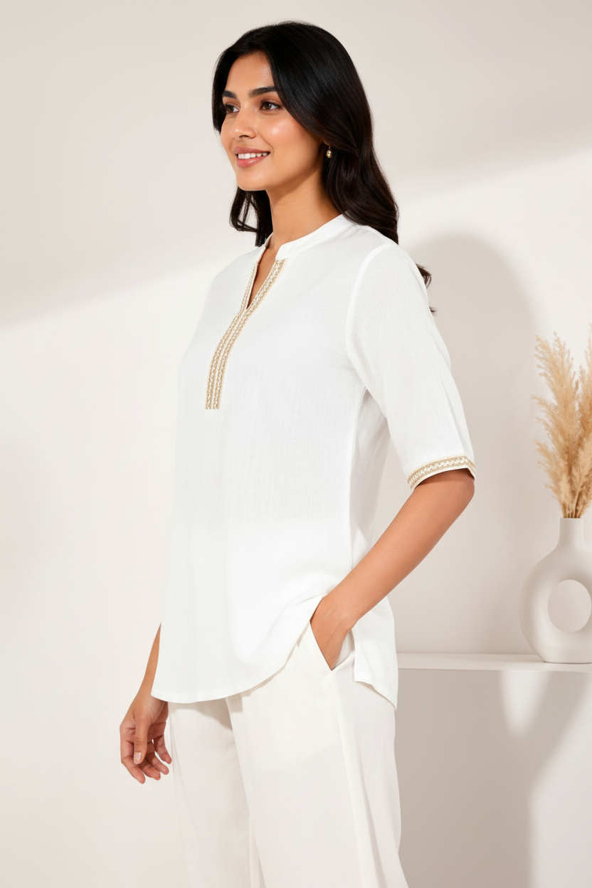 Side three-quarter pose - white kurti