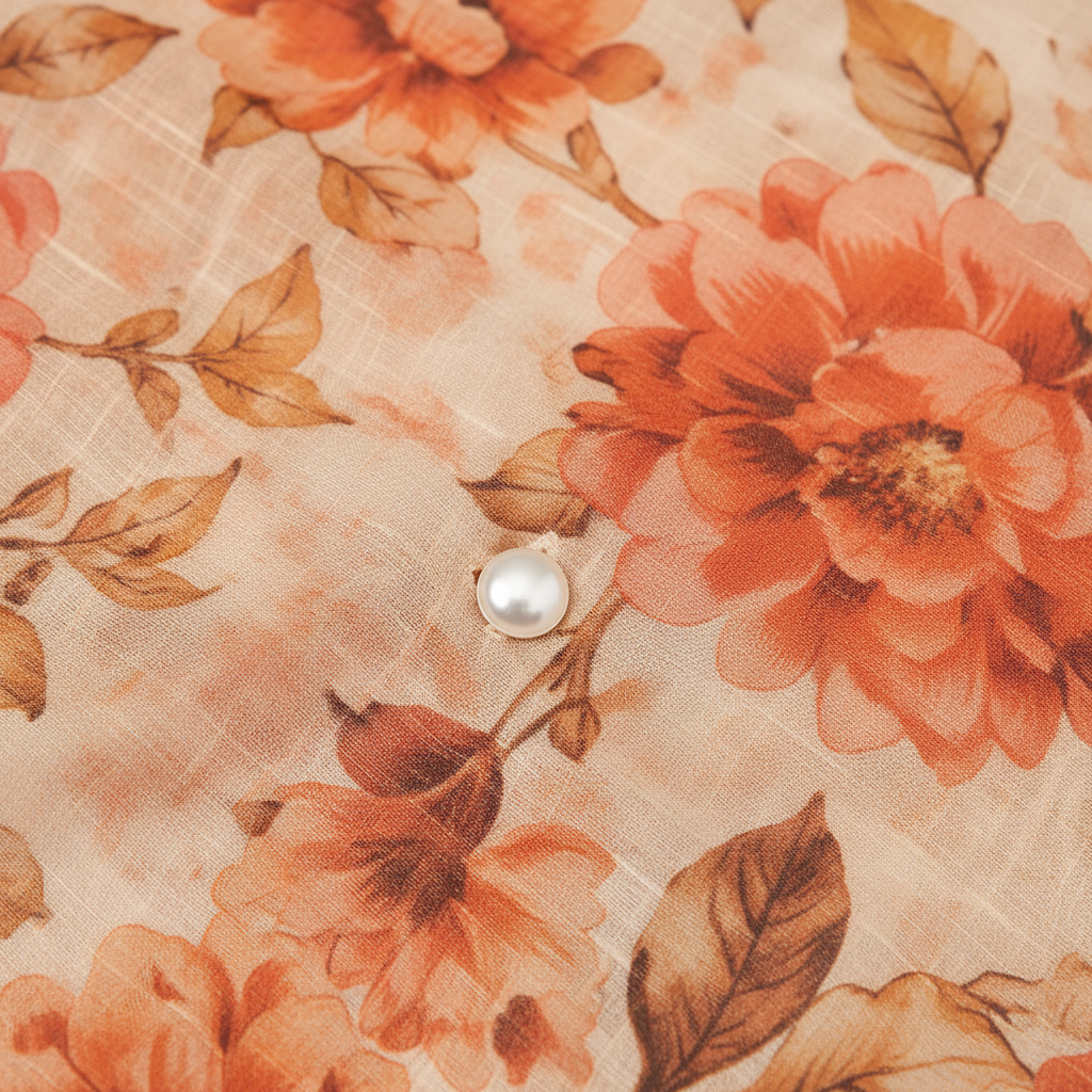 Texture shot - peach rust dahlia botanical chiffon print