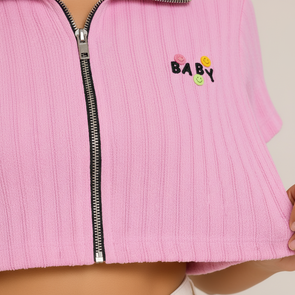 Texture shot - pink ribbed knit with zipper