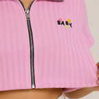 Texture shot - pink ribbed knit with zipper