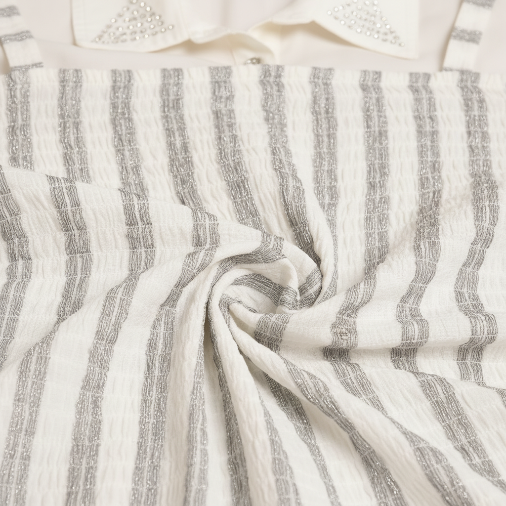 Texture shot - silver stripe embroidery
